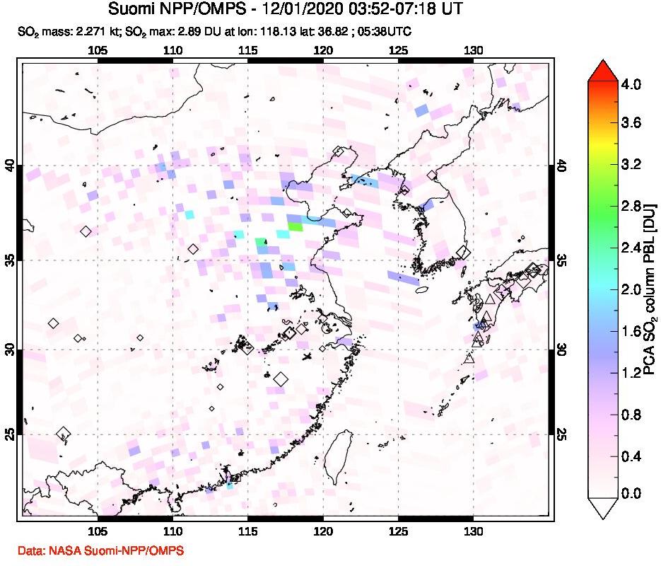 A sulfur dioxide image over Eastern China on Dec 01, 2020.