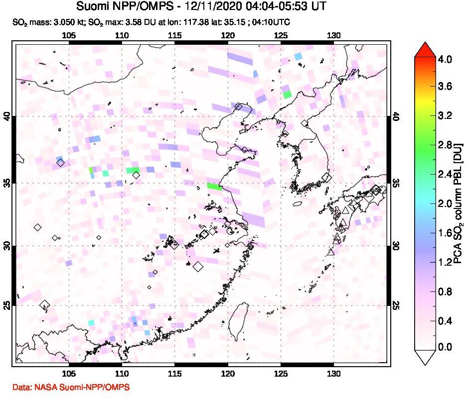A sulfur dioxide image over Eastern China on Dec 11, 2020.