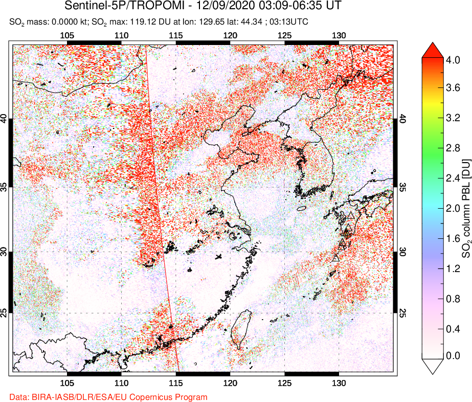 A sulfur dioxide image over Eastern China on Dec 09, 2020.
