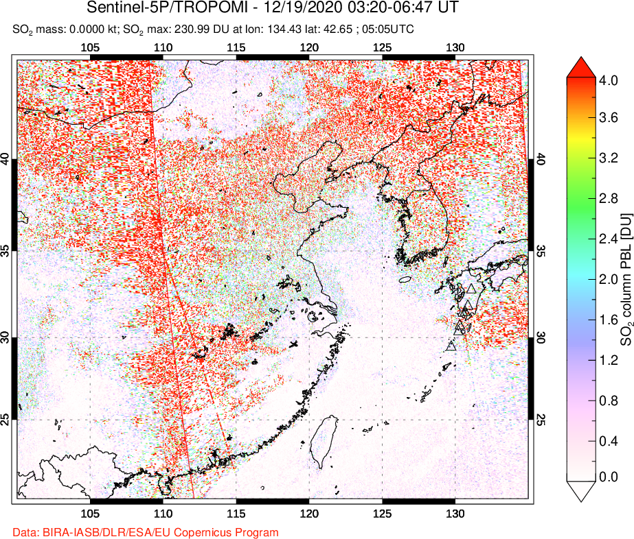 A sulfur dioxide image over Eastern China on Dec 19, 2020.
