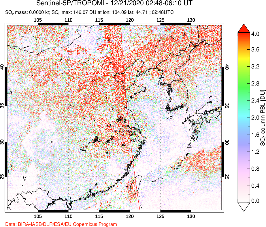 A sulfur dioxide image over Eastern China on Dec 21, 2020.