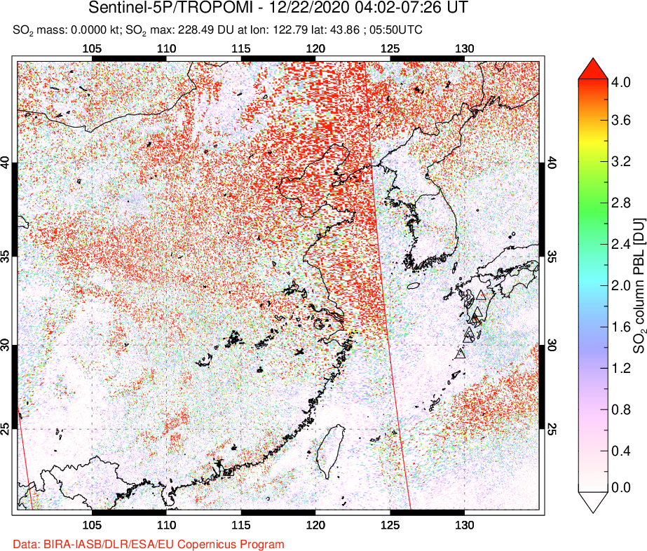 A sulfur dioxide image over Eastern China on Dec 22, 2020.