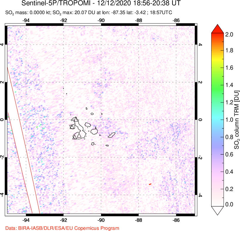 A sulfur dioxide image over Galápagos Islands on Dec 12, 2020.