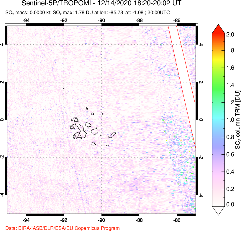 A sulfur dioxide image over Galápagos Islands on Dec 14, 2020.