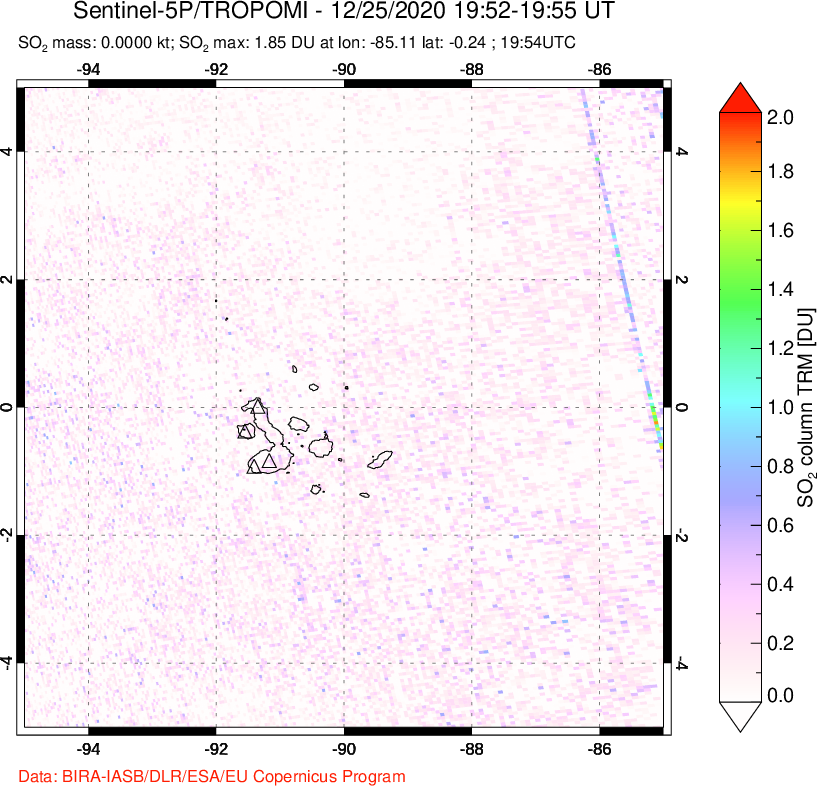 A sulfur dioxide image over Galápagos Islands on Dec 25, 2020.