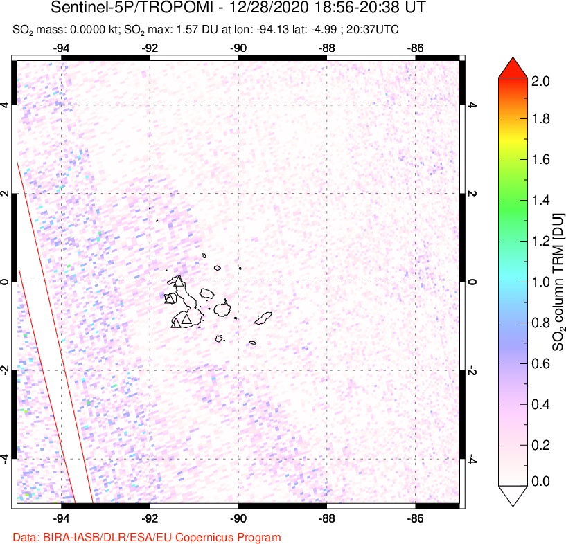 A sulfur dioxide image over Galápagos Islands on Dec 28, 2020.