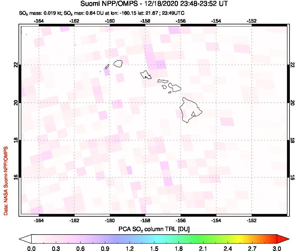 A sulfur dioxide image over Hawaii, USA on Dec 18, 2020.