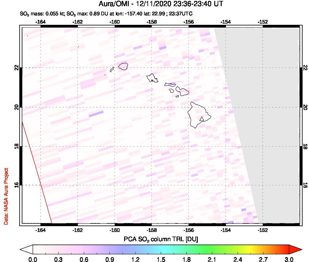 A sulfur dioxide image over Hawaii, USA on Dec 11, 2020.