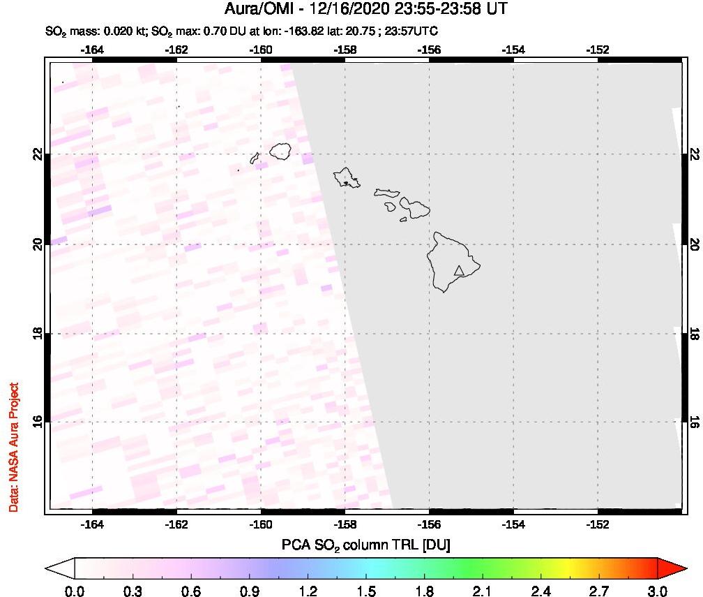 A sulfur dioxide image over Hawaii, USA on Dec 16, 2020.
