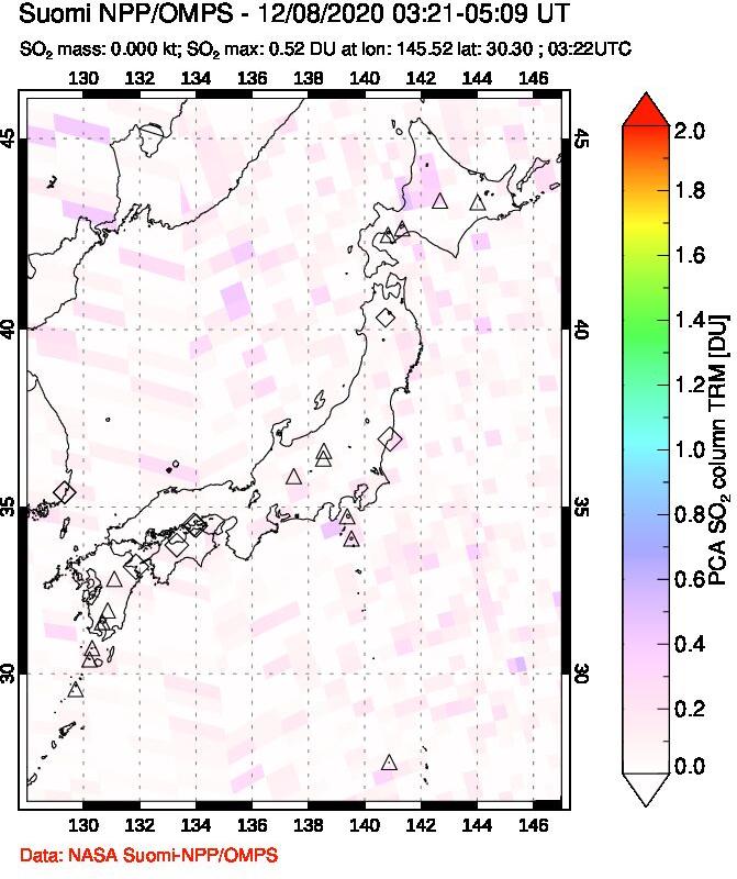 A sulfur dioxide image over Japan on Dec 08, 2020.