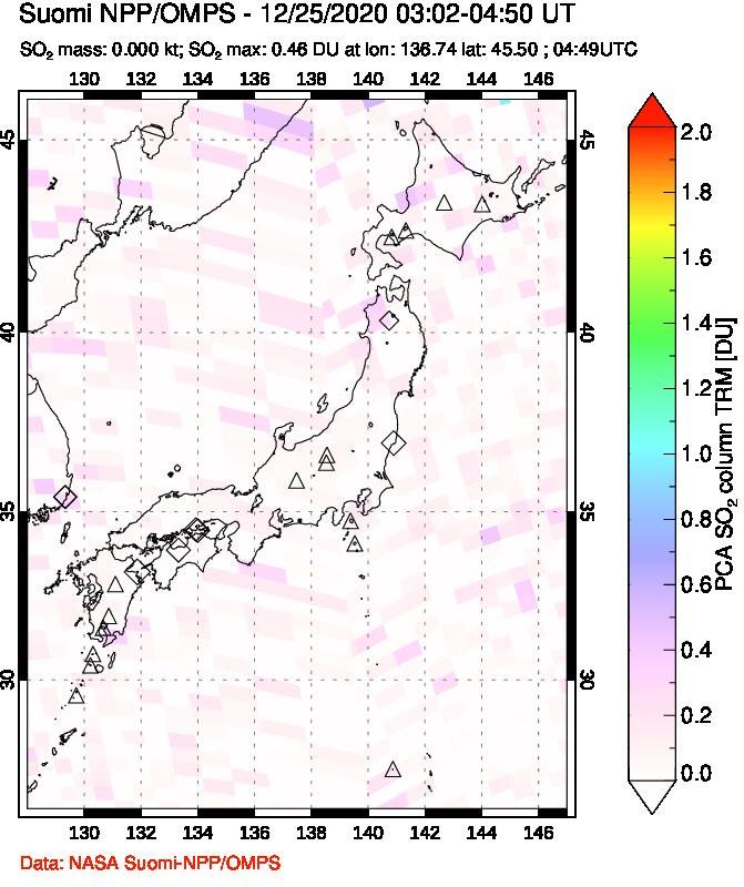 A sulfur dioxide image over Japan on Dec 25, 2020.