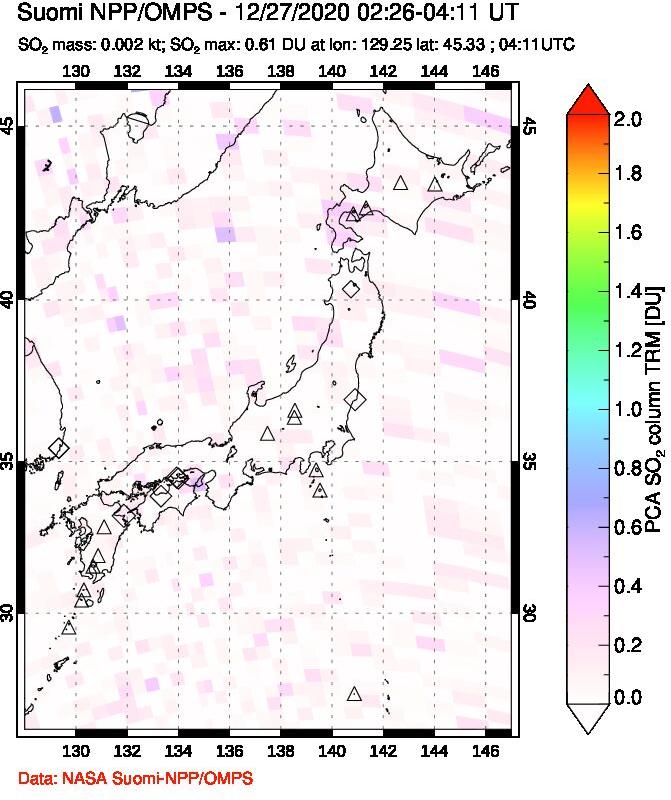 A sulfur dioxide image over Japan on Dec 27, 2020.