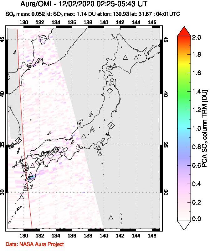 A sulfur dioxide image over Japan on Dec 02, 2020.