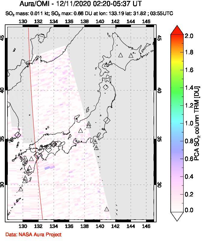 A sulfur dioxide image over Japan on Dec 11, 2020.