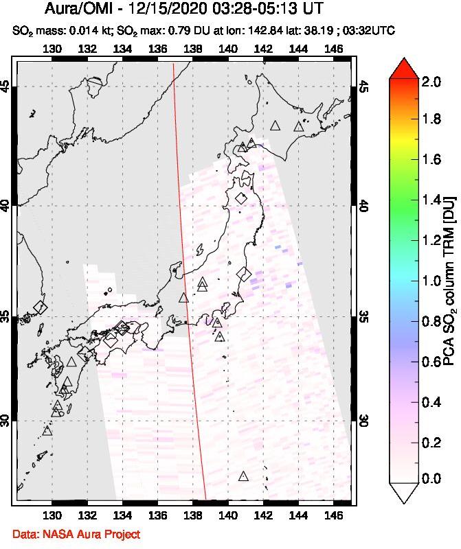 A sulfur dioxide image over Japan on Dec 15, 2020.