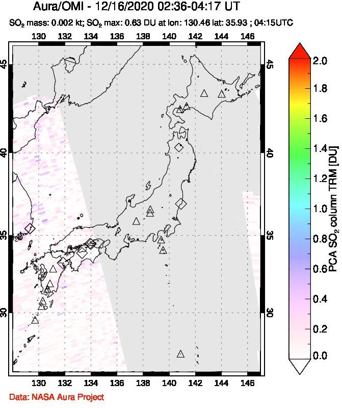 A sulfur dioxide image over Japan on Dec 16, 2020.