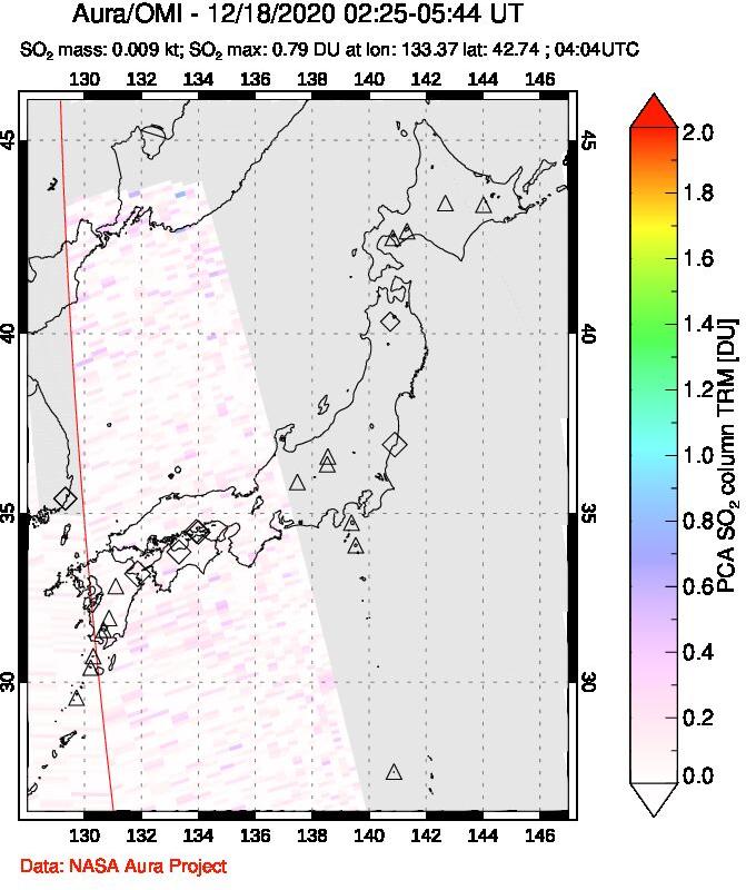 A sulfur dioxide image over Japan on Dec 18, 2020.