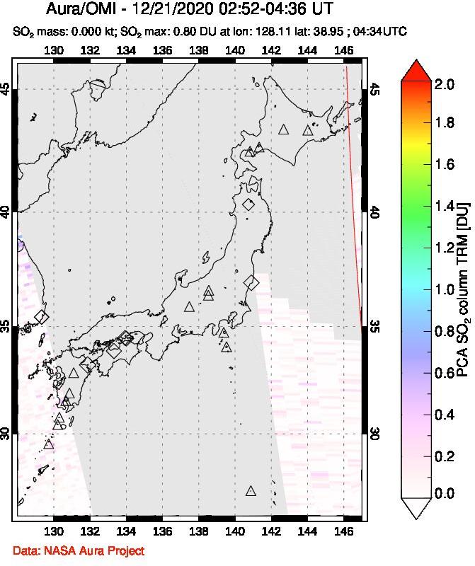 A sulfur dioxide image over Japan on Dec 21, 2020.