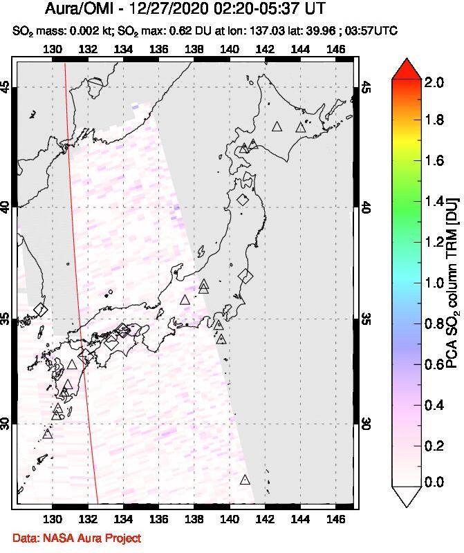 A sulfur dioxide image over Japan on Dec 27, 2020.