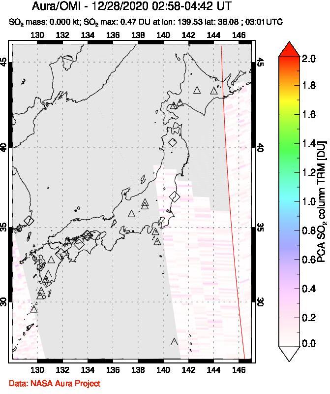 A sulfur dioxide image over Japan on Dec 28, 2020.
