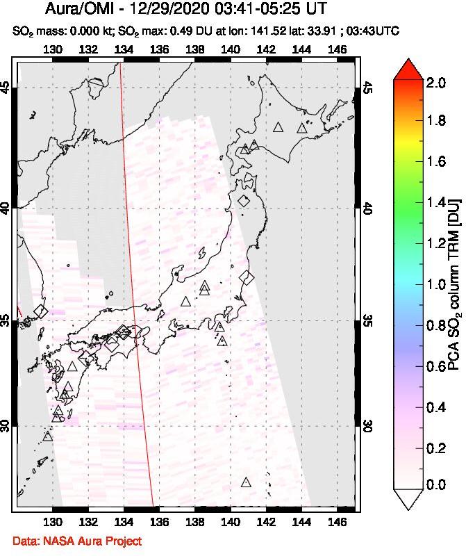 A sulfur dioxide image over Japan on Dec 29, 2020.