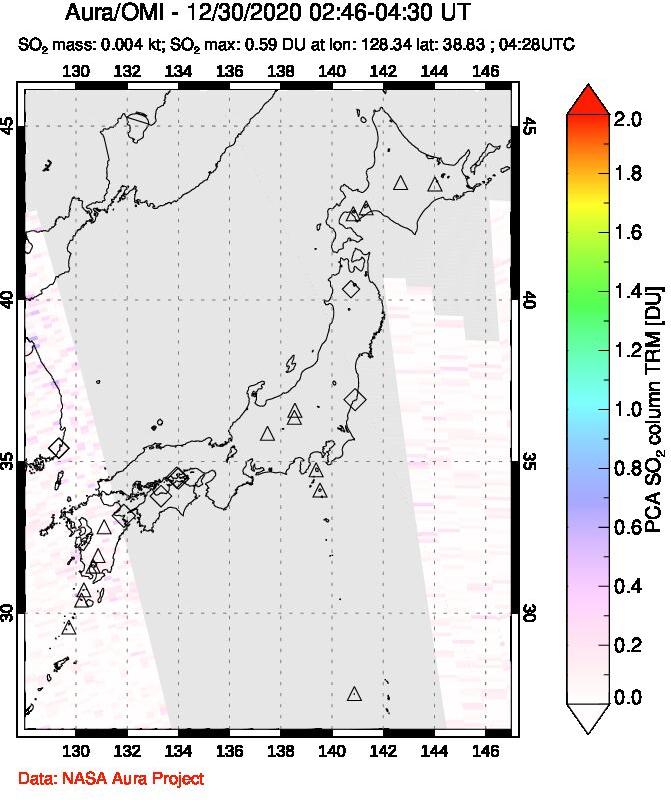 A sulfur dioxide image over Japan on Dec 30, 2020.
