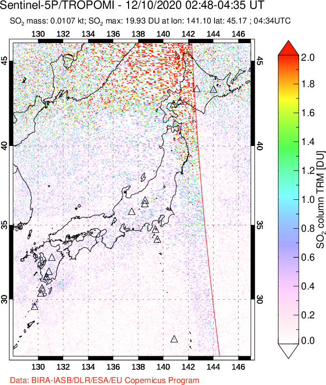 A sulfur dioxide image over Japan on Dec 10, 2020.