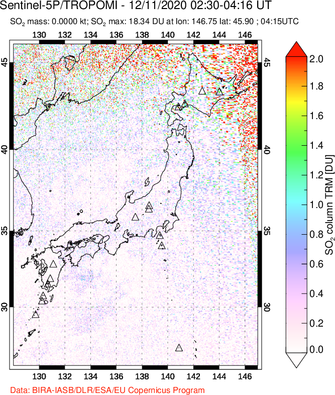 A sulfur dioxide image over Japan on Dec 11, 2020.