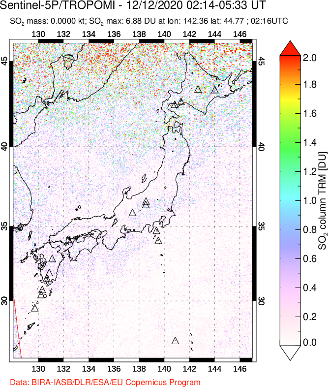 A sulfur dioxide image over Japan on Dec 12, 2020.