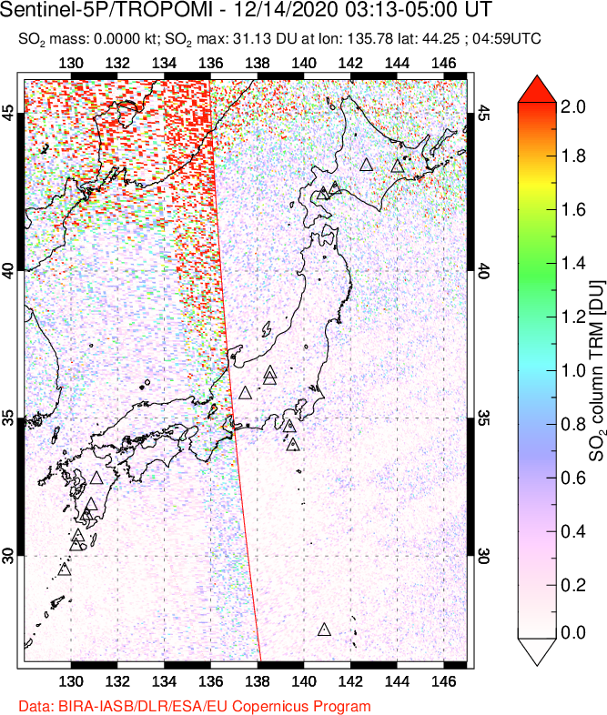 A sulfur dioxide image over Japan on Dec 14, 2020.