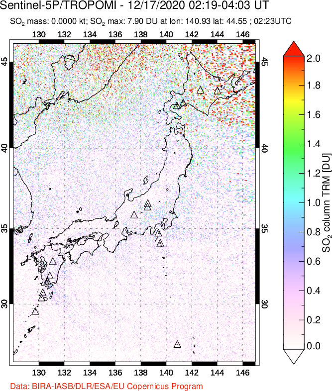 A sulfur dioxide image over Japan on Dec 17, 2020.