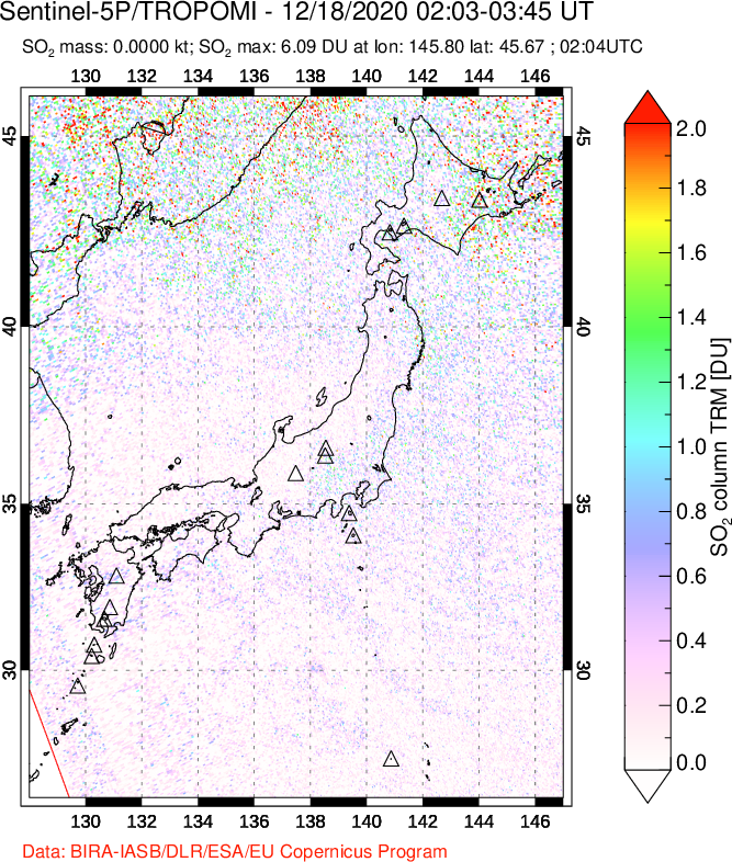 A sulfur dioxide image over Japan on Dec 18, 2020.