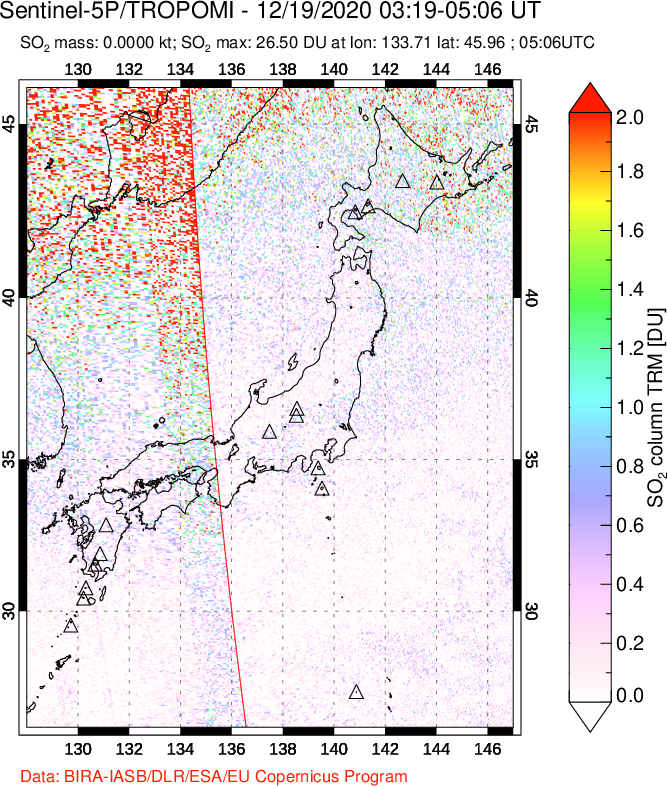 A sulfur dioxide image over Japan on Dec 19, 2020.