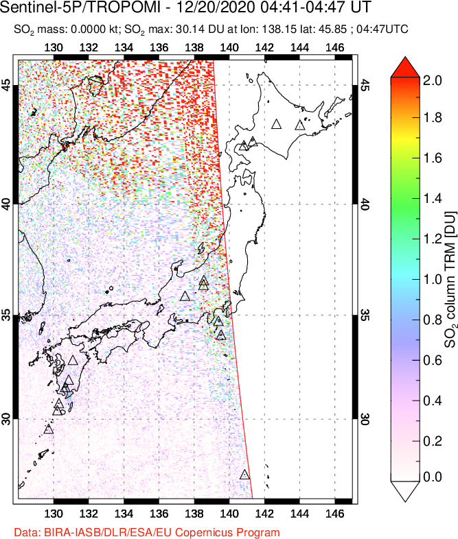 A sulfur dioxide image over Japan on Dec 20, 2020.