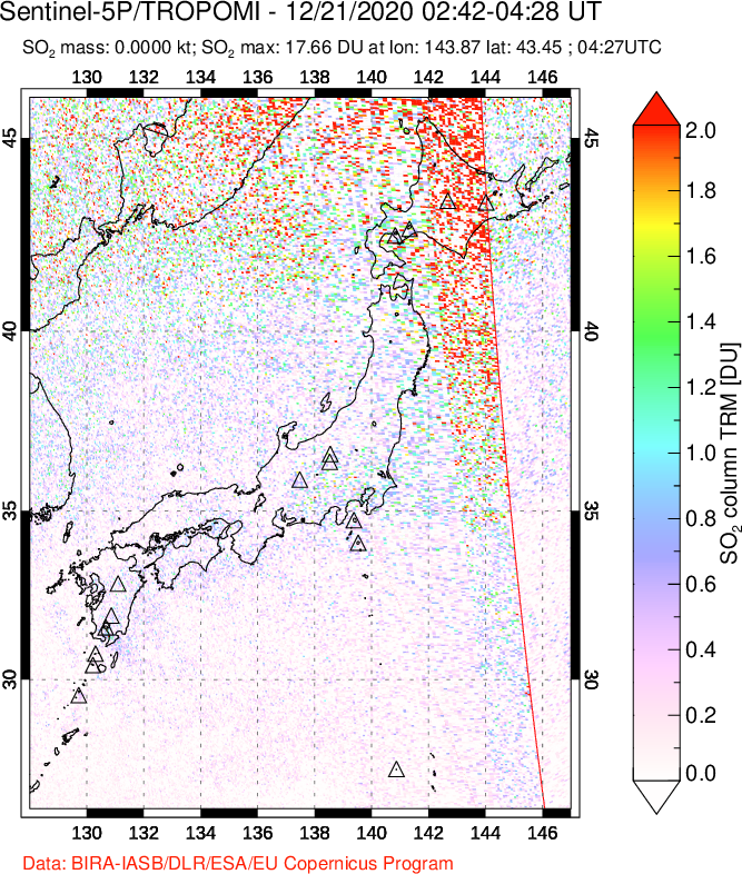 A sulfur dioxide image over Japan on Dec 21, 2020.