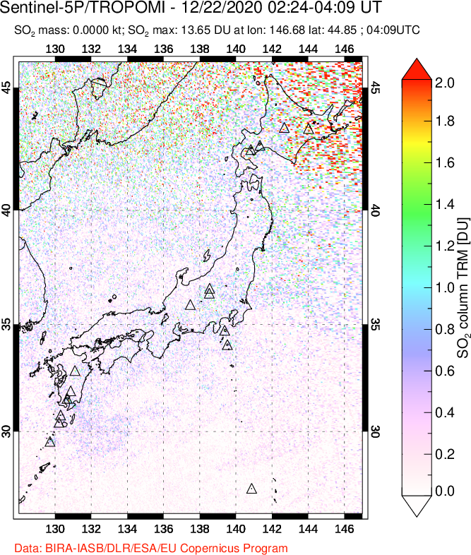 A sulfur dioxide image over Japan on Dec 22, 2020.