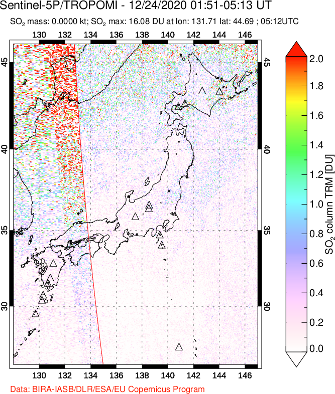 A sulfur dioxide image over Japan on Dec 24, 2020.