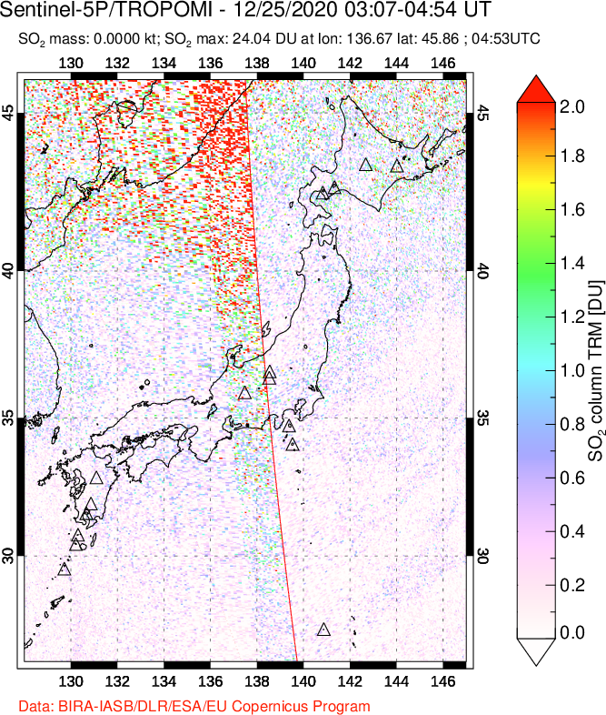 A sulfur dioxide image over Japan on Dec 25, 2020.