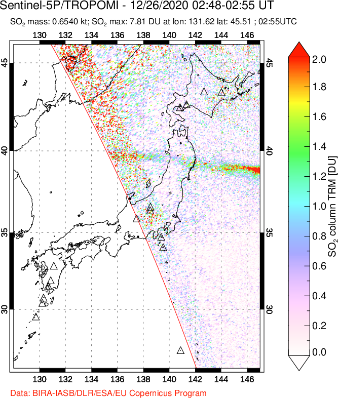 A sulfur dioxide image over Japan on Dec 26, 2020.