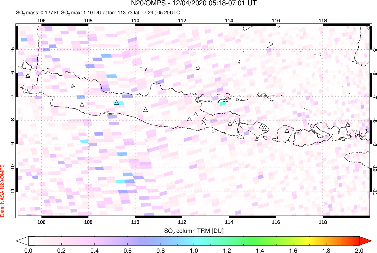 A sulfur dioxide image over Java, Indonesia on Dec 04, 2020.
