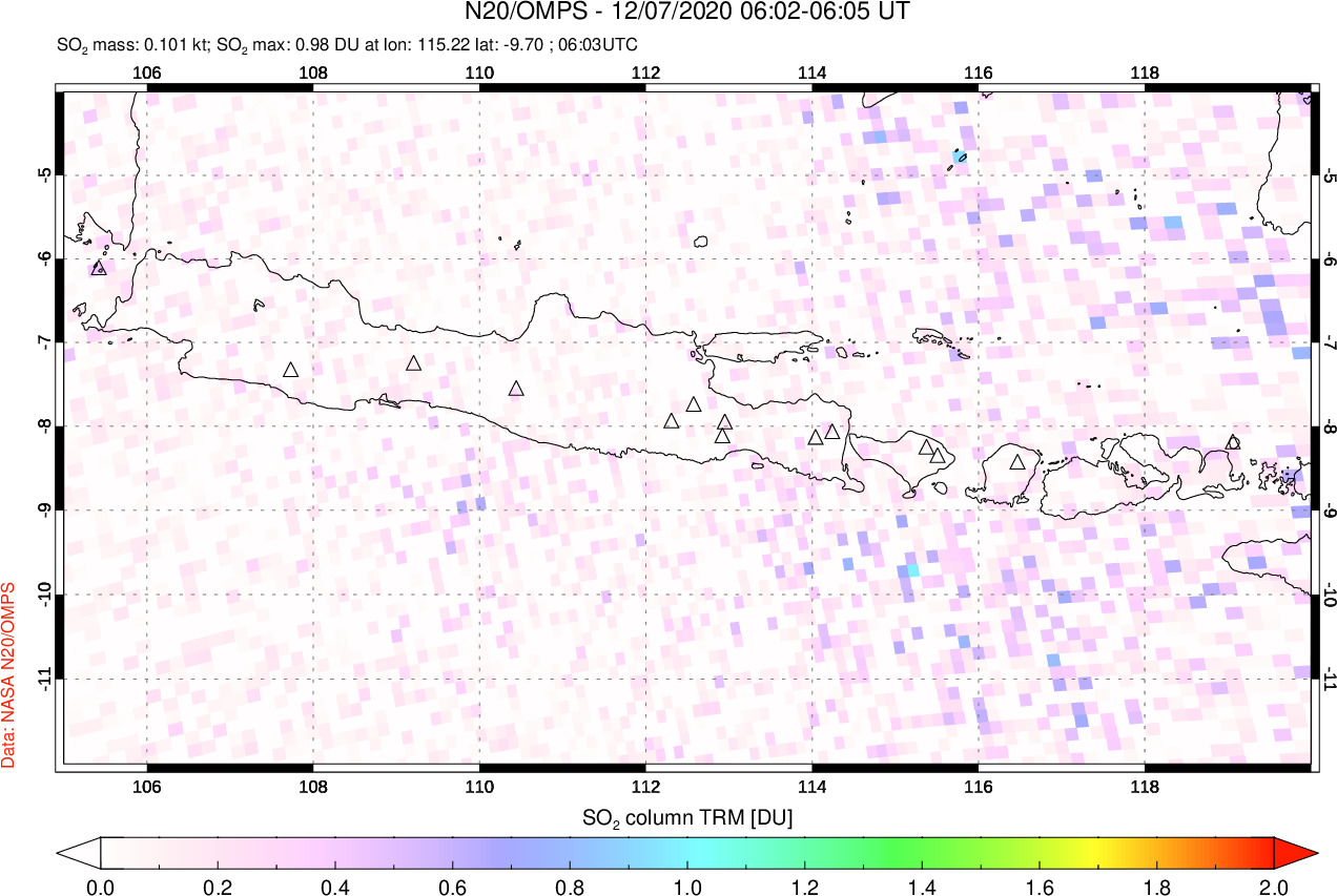 A sulfur dioxide image over Java, Indonesia on Dec 07, 2020.