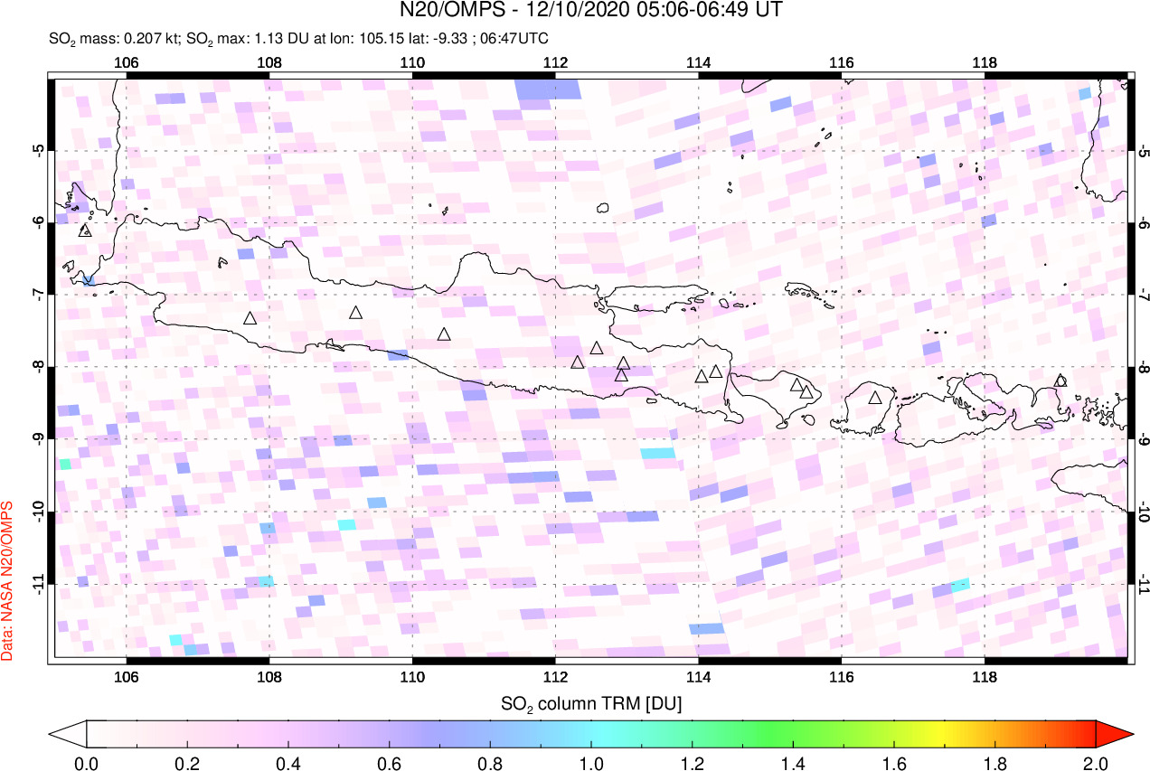 A sulfur dioxide image over Java, Indonesia on Dec 10, 2020.