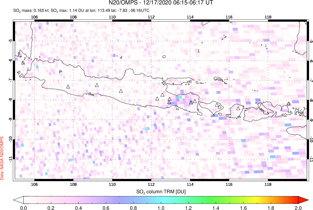 A sulfur dioxide image over Java, Indonesia on Dec 17, 2020.