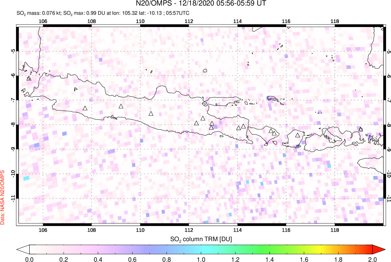 A sulfur dioxide image over Java, Indonesia on Dec 18, 2020.