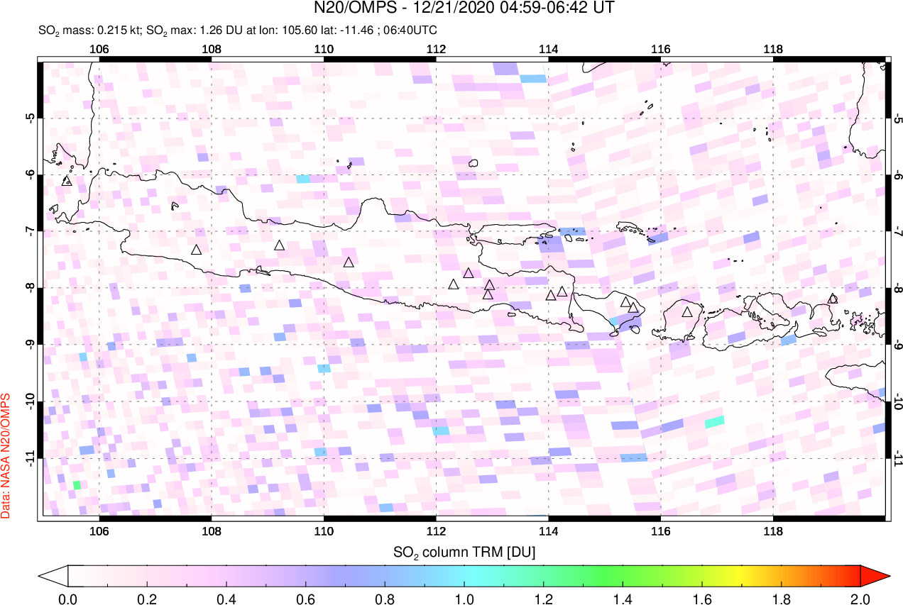 A sulfur dioxide image over Java, Indonesia on Dec 21, 2020.