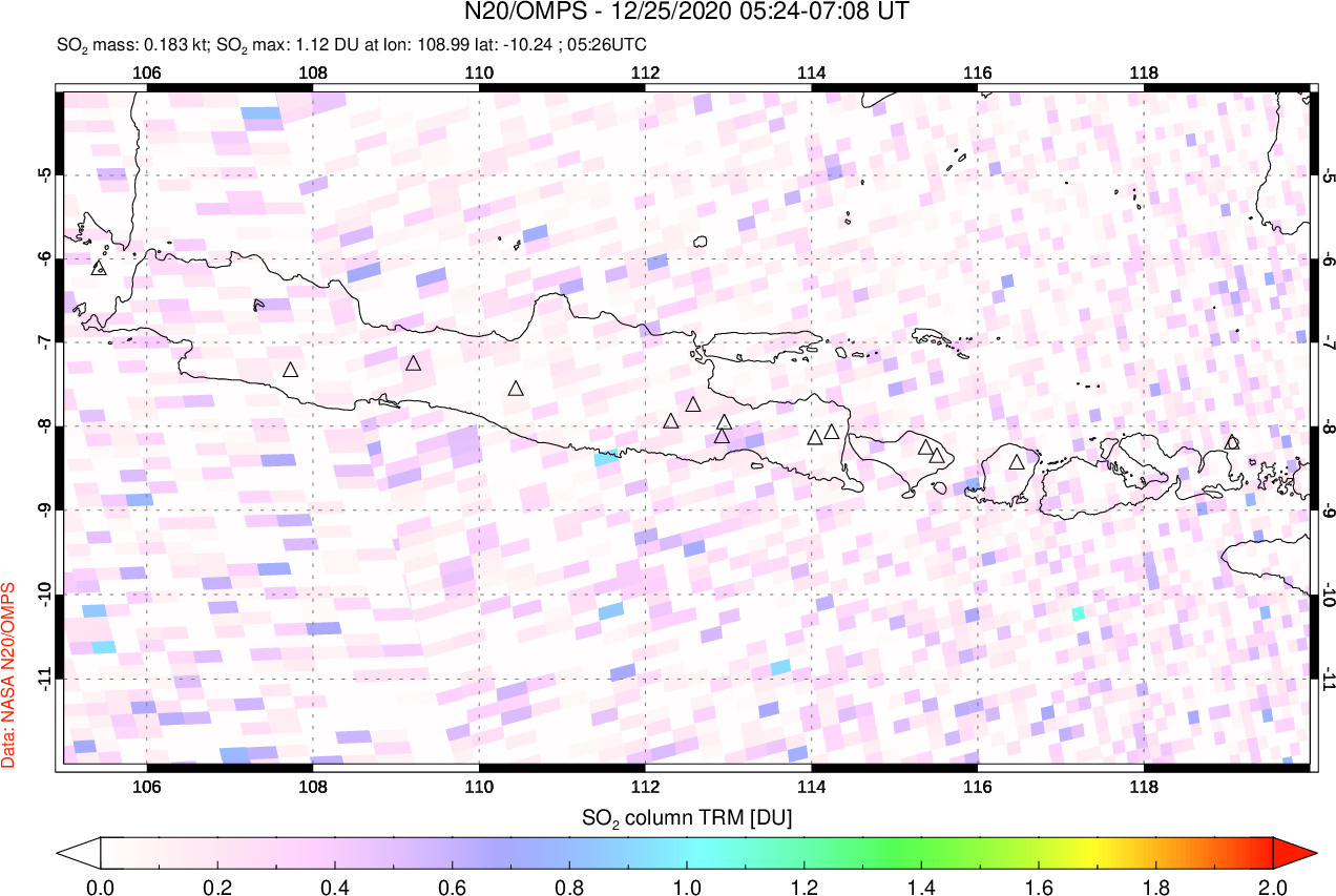 A sulfur dioxide image over Java, Indonesia on Dec 25, 2020.