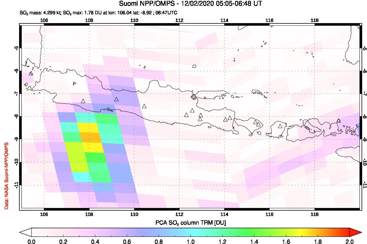 A sulfur dioxide image over Java, Indonesia on Dec 02, 2020.