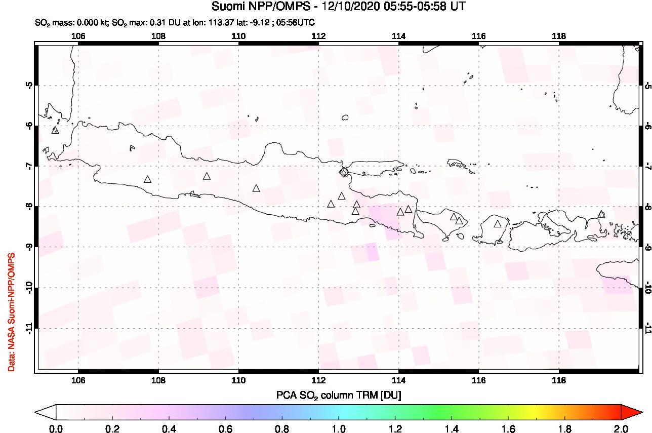 A sulfur dioxide image over Java, Indonesia on Dec 10, 2020.