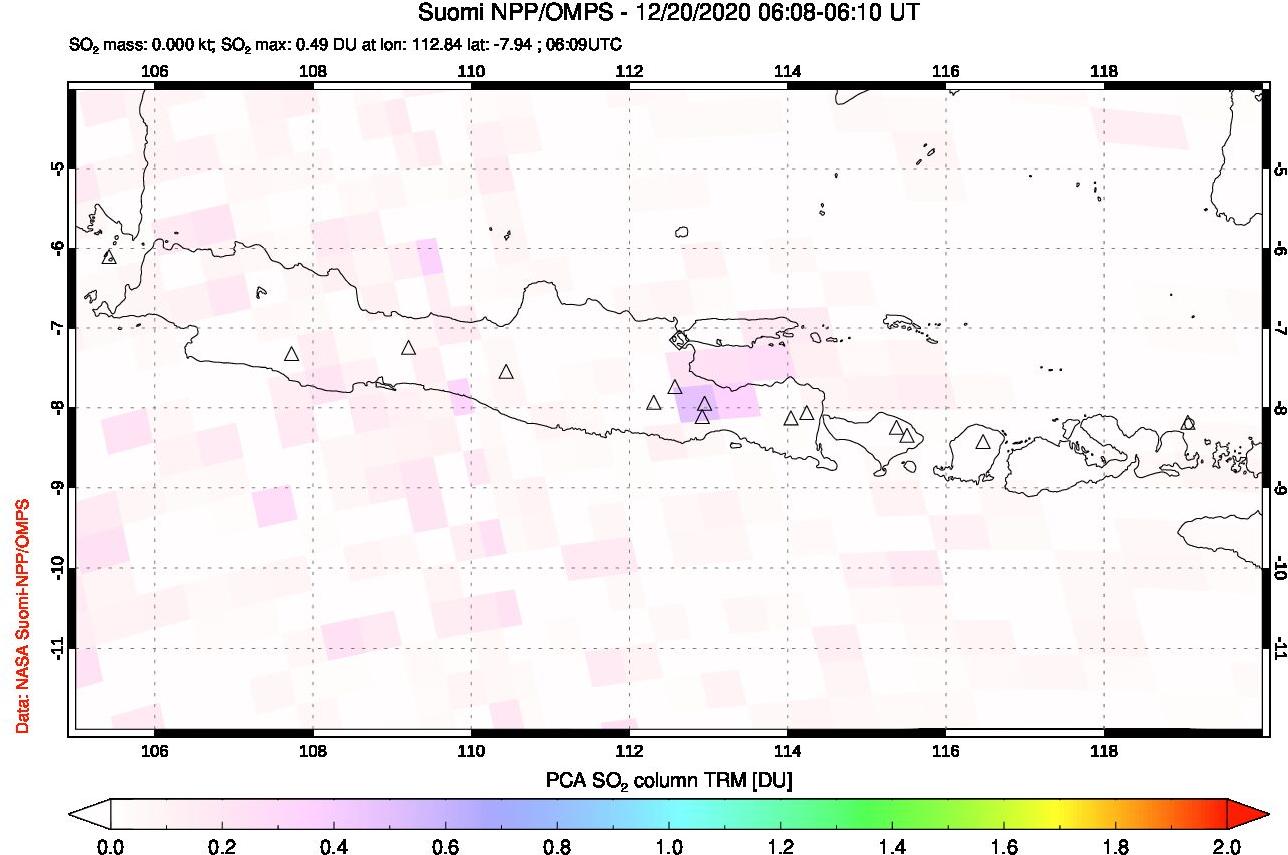 A sulfur dioxide image over Java, Indonesia on Dec 20, 2020.