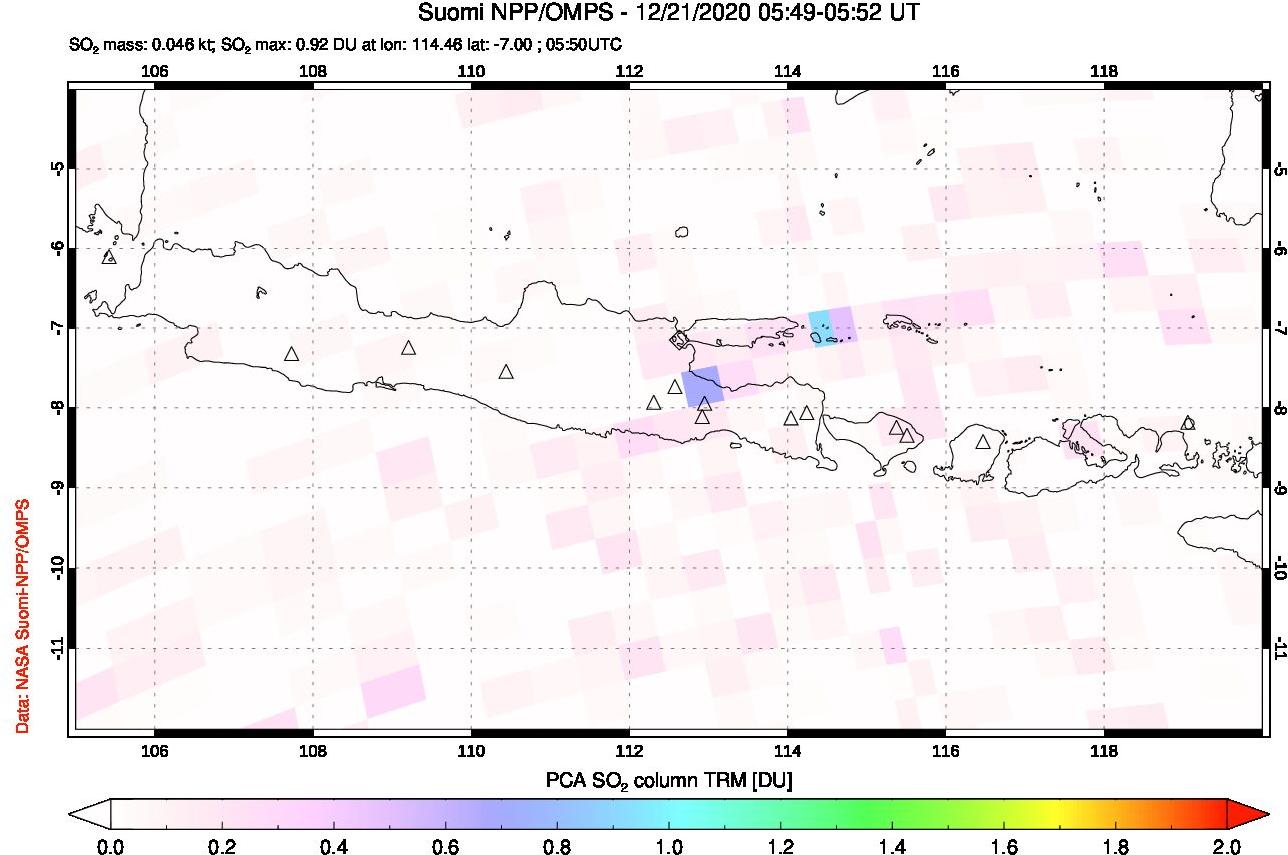 A sulfur dioxide image over Java, Indonesia on Dec 21, 2020.